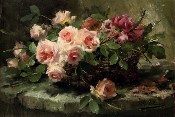Frans Mortelmans | Pink roses in a basket | MutualArt