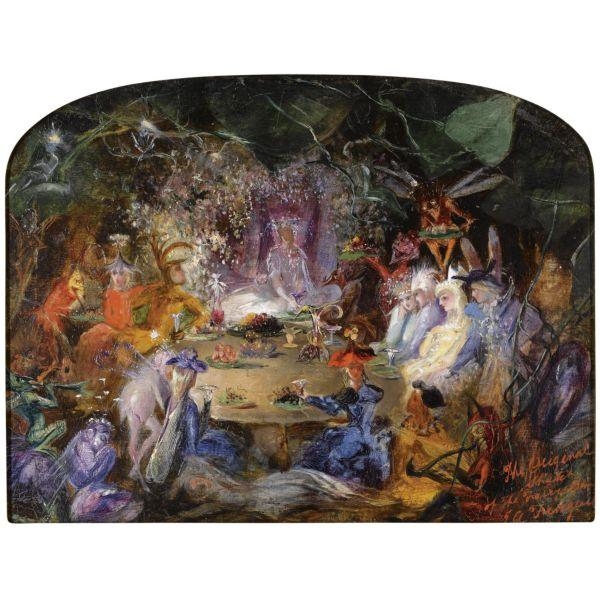 Artwork by John Anster Fitzgerald, Sketch for the Fairy's Banquet (Recto); Giving Alms (Verso), Made of oil on board