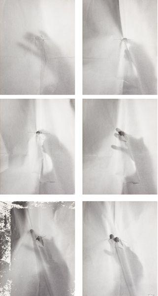Artwork by Helena Almeida, Work- 33, Made of Six gelatin silver prints with ink and horsehair.