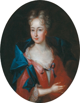 Portrait of a lady-in-waiting in a lace-trimmed red dress - Johann Peter Feuerlein