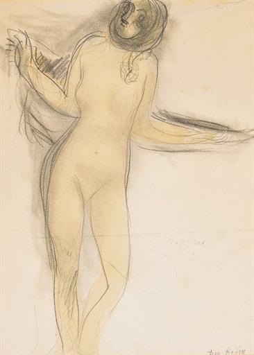 Artwork by Auguste Rodin, Femme nue debout, Made of pencil, watercolor, and estompe on paper
