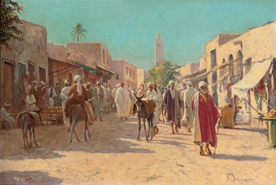 A busy market, Cairo by Alexis Auguste Delahogue