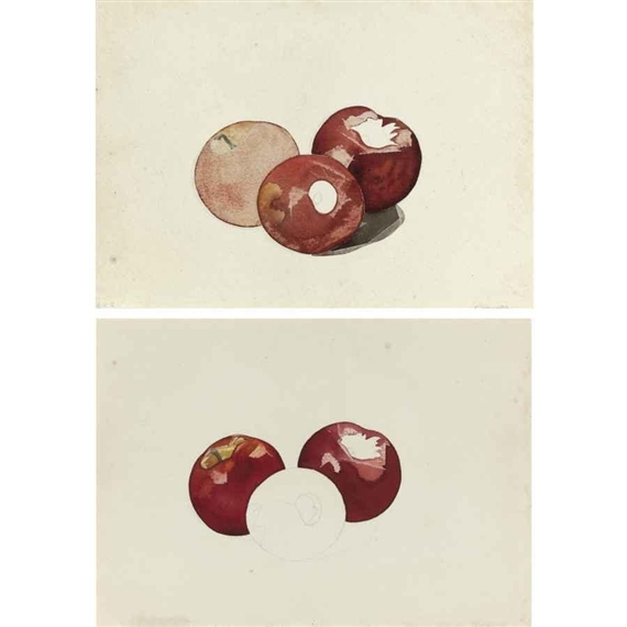 THREE RED APPLES: A DOUBLE-SIDED WATERCOLOR by Charles Demuth, circa 1929