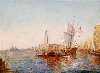 View across the lagoon, Venice, with the Piazza San Marco beyond - Charles-Louis-Auguste‏ Cousin