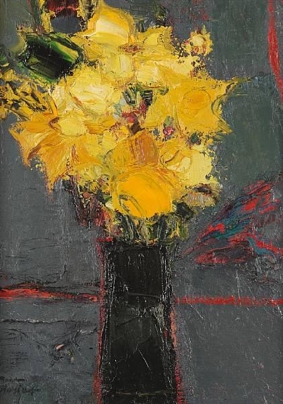 'Flowers in a black vase' by John Houston