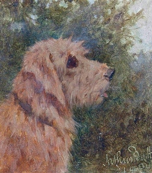 A donkey; A chestnut hunter; and A terrier, a set of three animal studies framed as one - Arthur Batt