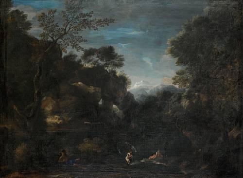 Landscape with Classical Figures on and beside a Lake Painting