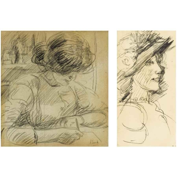 I. SOPHIE DE VRIES WRITING A LETTER II. SOPHIE DE VRIES IN A HAT by Isaac Israëls