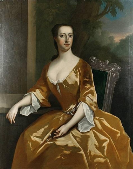 Maria Verelst | Portrait of a lady in a yellow dress seated, with a wooded  landscape beyond | MutualArt