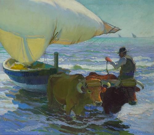 Artwork by Arthur Grover Rider, Bringing in the boats, Valencia, Made of oil on canvas