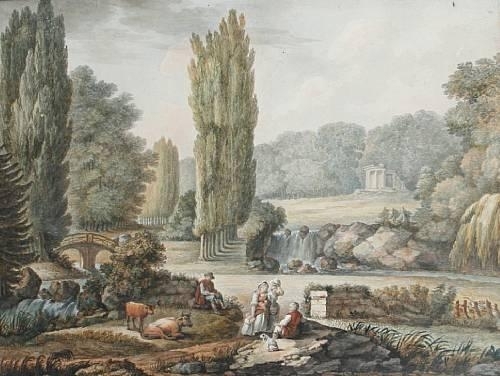 Figures resting in a country garden by German School, 18th Century