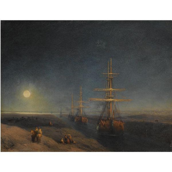 SHIPS PASSING THROUGH A CANAL IN MOONLIGHT by Ivan Aivazovsky, 1876