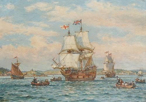 The departure of the Mayflower from Plymouth by Bernard Finegan Gribble