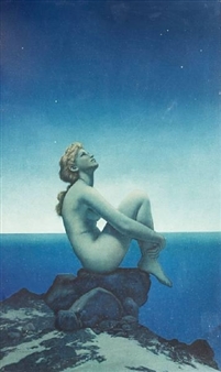 Maxfield Parrish | Stars, female nude seated on rocks | MutualArt
