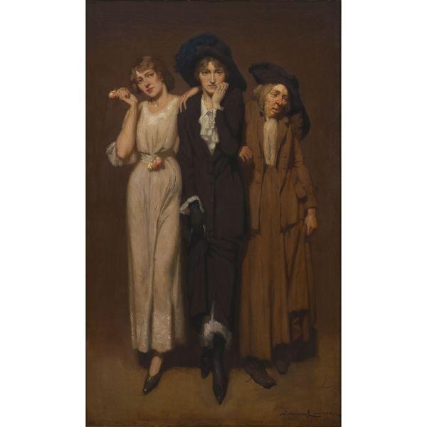 Artwork by Norman Lindsay, THE WOMAN I AM - THE WOMAN I WAS - THE WOMAN I WILL BE, Made of Oil on canvas