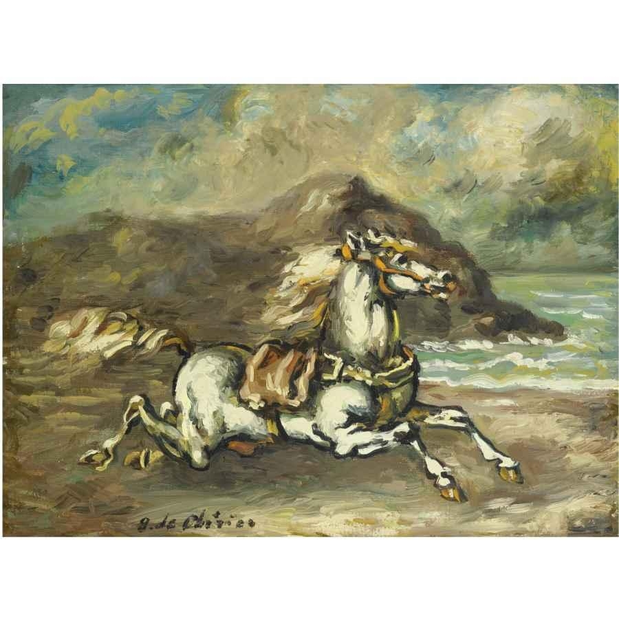 CAVALLO FUGGENTE IN UN PAESE (FLEETING HORSES IN A LANDSCAPE) by Giorgio de Chirico, circa 1950