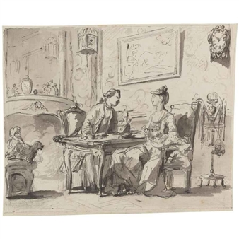 A YOUNG COUPLE IN AN ELEGANT INTERIOR - Sigmund Freudeberg