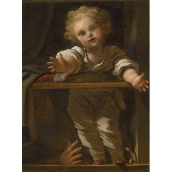 A BOY AT A WINDOW STRETCHING OUT HIS ARMS by Jean-Honoré Fragonard
