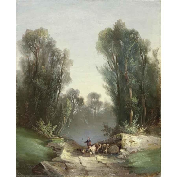 HERDMAN IN LANDSCAPE WITH TREES, 1871 by Ferdinand Hodler, 1871