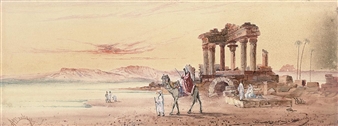 Arabs at the ruins on the banks of the Nile - Albert Edward Boler