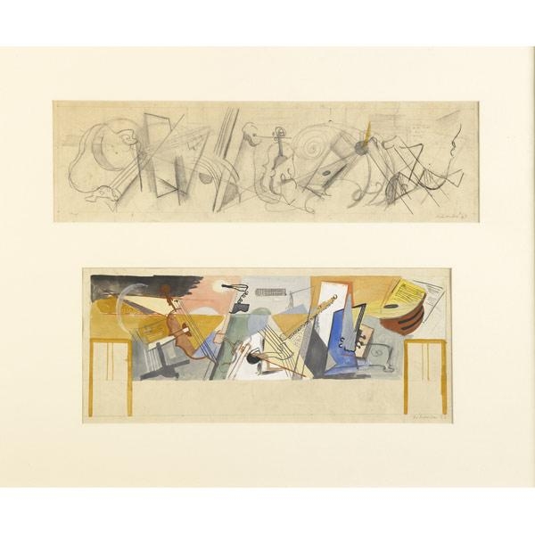 Artwork by Louis Schanker, Study for Mural for Radio Station (WNYC), Made of Charcoal and gouache on paper