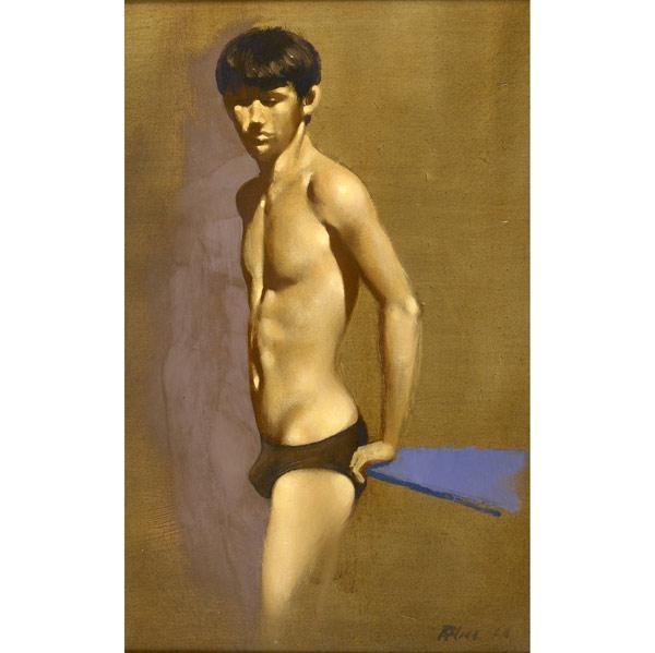 Artwork by Robert R. Bliss, Model in Black Briefs, Made of Oil on Masonite