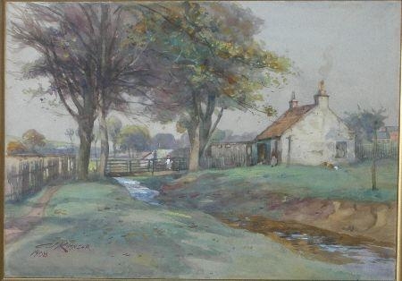 COTTAGE AND A STREAM, PEFFERMILL by James Scott Kinnear, 1908