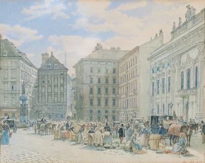View of the Freyung in Vienna with the Palais Harrach and Austria-Brunnen Fountain by Jakob Alt, 1853