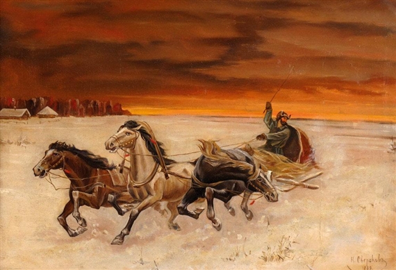 Horses and their Riders in Snow by Nikolai Svertschkoff Sverchkov, 1889