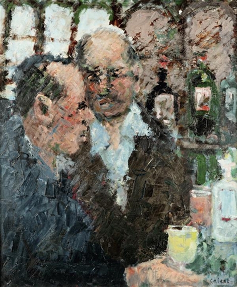 Deux buveurs au café sombre