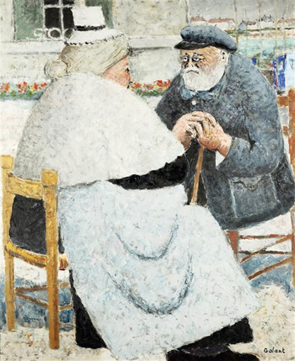 Artwork by Rene Galant, Couple de vieillards assis, Made of Oil on canvas