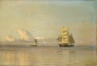 A brigantine almost becalmed in a faint breeze - Alfred Theodor Olsen