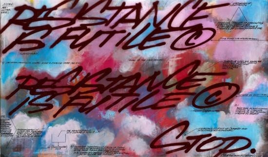 Artwork by SKKI, RESISTANCE IS FUTILE, Made of Spray paint, acrylic and marker on canvas