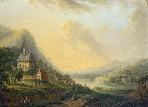 Christian Georg Schütz II | RIVER LANDSCAPE WITH VILLAGE AND CHURCH ...