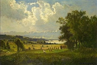 BAVARIAN SUMMER LANDSCAPE WITH HUNTSMEN - Fritz Halberg-Krauss