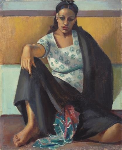 A Girl Sitting On The Floor by Mahmoud Said, 1950