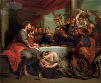 Maria Magdalene washing the feet of Christ - Jacob Andries Beschey