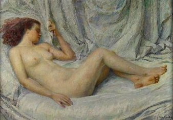 Lounging nude - Geza Kende