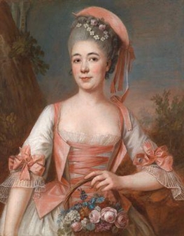 Portrait of a young lady with a basket of flowers - Michel Hubert Descours