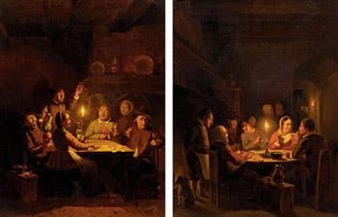 Domino und Kartenspieler in der Schenke - Pieter Geerard Sjamaar