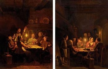 Artwork by Pieter Geerard Sjamaar, Domino und Kartenspieler in der Schenke, Made of oil on wood