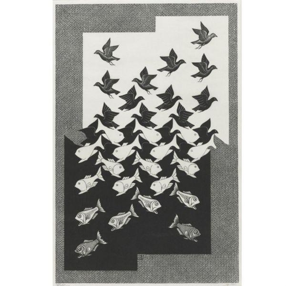 SKY & WATER II (BOOL / KIST / LOCHER / WIERDA 308) by Maurits Cornelis Escher, 1938