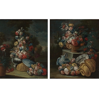 Still Life with Flowers; Still Life with Flowers and a Stone Jug - Gasparo Lopez