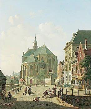 a dutch street scene by Jan Hendrik Verheijen