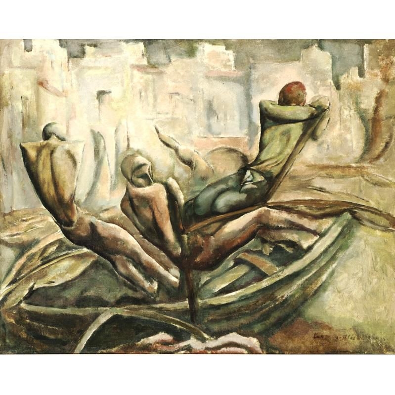 Artwork by Leopold Gottlieb, FISHERMEN IN THE STORM, Made of oil on canvas; oil on canvas laid down on board