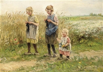CHILDREN STROLLING IN THE FIELDS - Jan Zoetelief Tromp