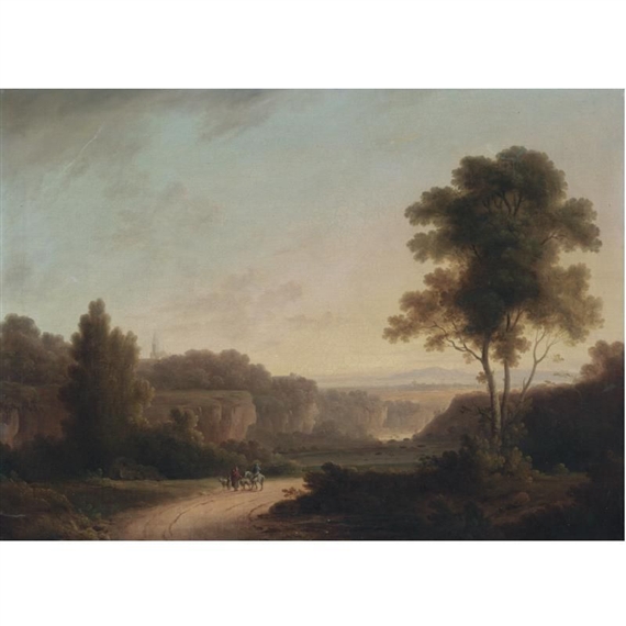 John Rathbone | An extensive landscape with figures in the foreground ...