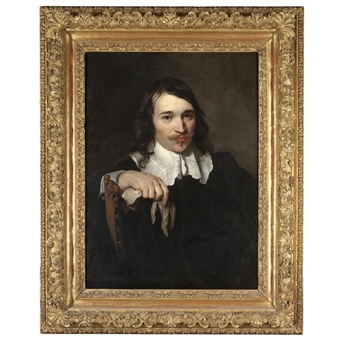portrait of a gentleman, half length seated, holding a white glove in his right hand - Jacobus Levecq