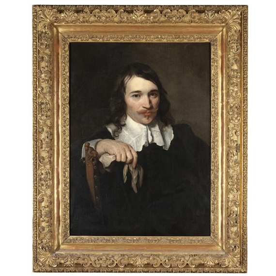 portrait of a gentleman, half length seated, holding a white glove in his right hand by Jacobus Levecq