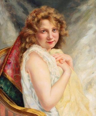 Artwork by Louis Perrey, Portrait of a Young Woman, Made of oil on canvas